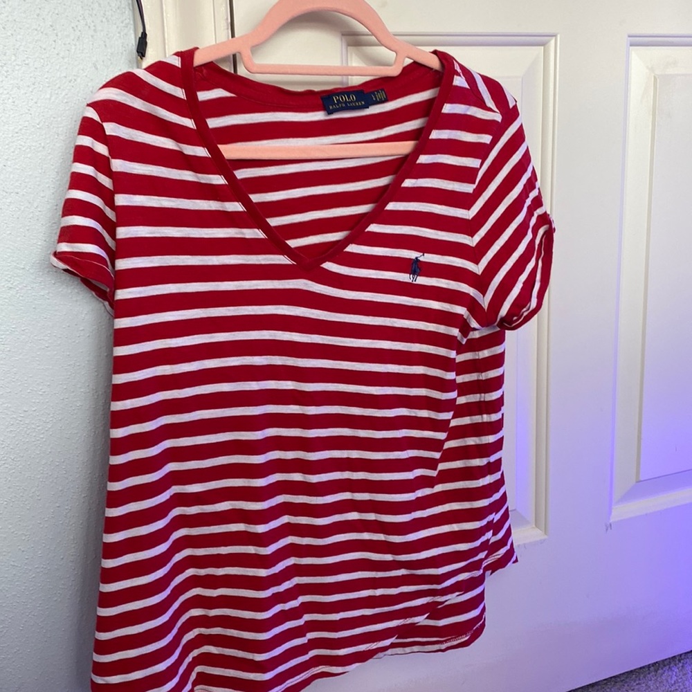 Red and white striped polo Ralph Lauren top
